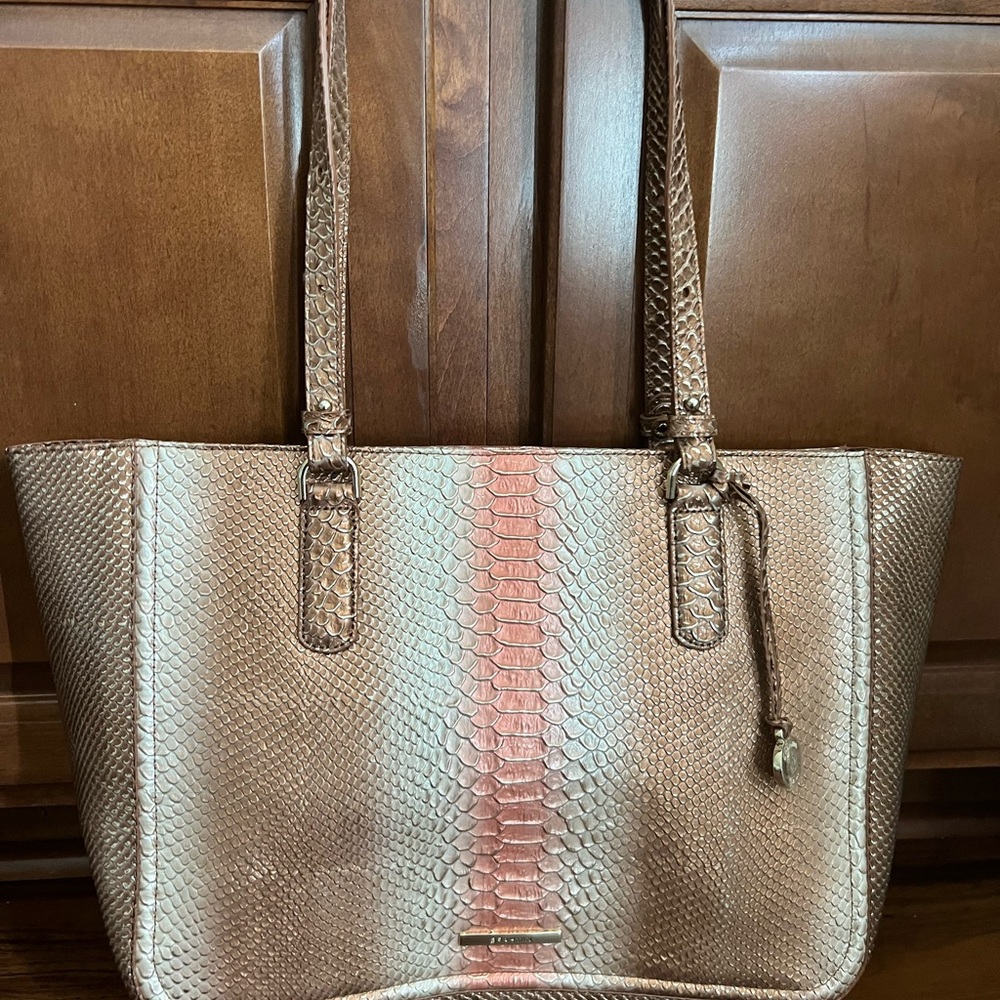 Elegant Brown, gold, rust color Snake Print Tote Bag by Brahmin